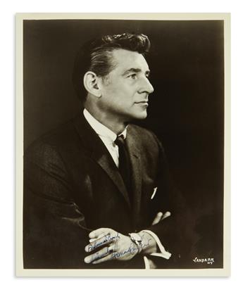 LEONARD BERNSTEIN. Group of 10 items Signed, or Signed and Inscribed, including 4 photographs, two printed scores, three...